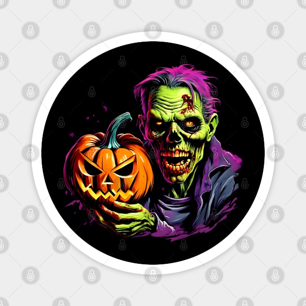 Halloween Zombie with Pumkin Magnet by Ravenglow